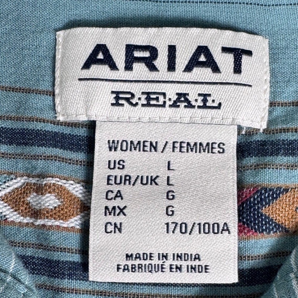 Ariat Real Womens Relaxed Southwestern Print Cotton Button Down Shirt Teal Large - Picture 5 of 8